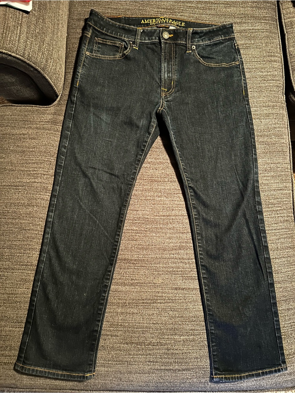 American Eagle Outfitters Men’s Dark Indigo Slim Straight Jeans, 34x30